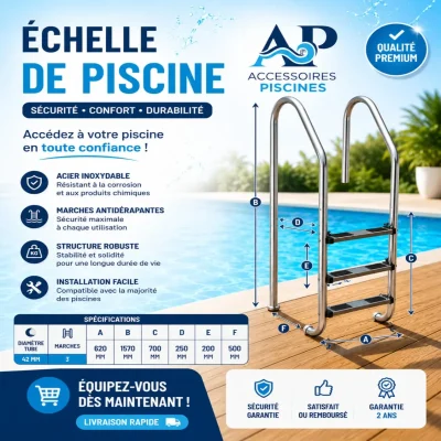 Échelle de piscine inox 3 marches standard Ø 42 mm