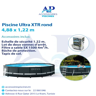 Piscine tubulaire ronde Intex Ultra XTR 4,88 x 1,22 m avec filtre à sable
