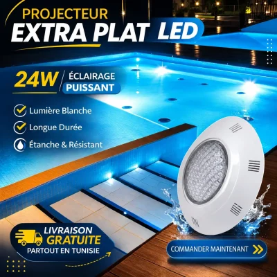 Projecteur LED extra plat blanc 24 W pour piscine